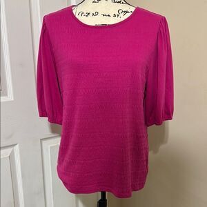 Talbots Women's Pink Shirred Bodice Puff Sleeve Pink Cotton Top size L Coquette